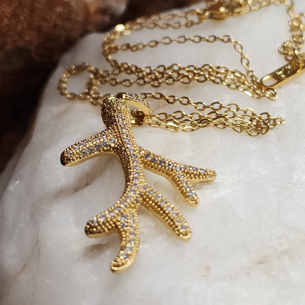 Rhodium/14k Gold Plated White Topaz Pave Coral Branch Hypoallergenic